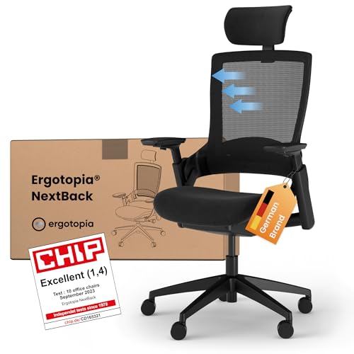 Ergotopia Nextback - Silla de Oficina ergonómica - Silla giratoria con reposacabezas Ajustable y reposabrazos - Silla ergonómica con reposacabezas - Silla de Oficina de Malla