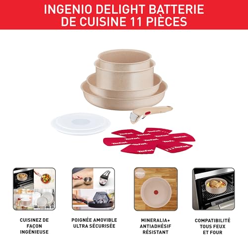 Tefal Ingenio Delight, Batterie de cuisine 11 pièces, Design empilable, Revêtement antiadhésif, Corps en aluminium 100% recyclé, Tous feux, L7839202 – Image 4