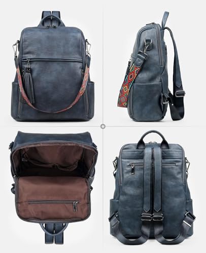 Image of FADEON Leather Backpack Purse for Women Designer Travel Backpack Purses PU Fashion Ladies Shoulder Bag with Tassel