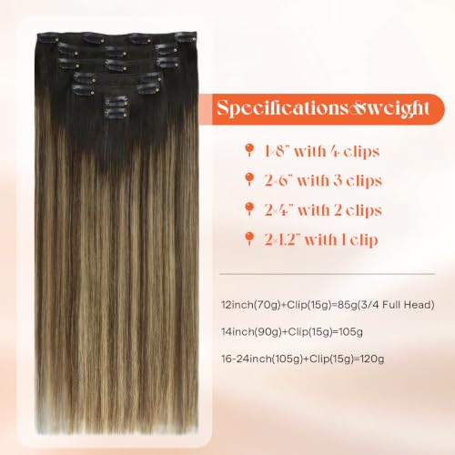 Image of Sunny Hair Clip in Hair Extensions Real Human Hair Black Balayage Blonde | Remy Clip in Hair Extensions 14 Inch, Natural Length and Gentle Movement with Natural Color Match for Busy Workdays 105g