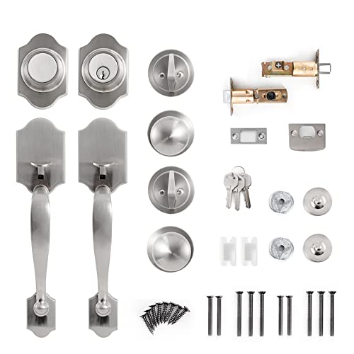 Gua Oyh Door Handle Sets Double Front Door Handle Set With Door Knobs Satin Nickel Double Door Handleset With Dummy Front Door Lock Set Double Door Handles For Front Door Or Office Door #TOP3