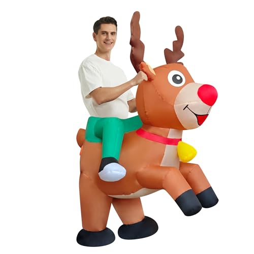 DAHAKII Inflatable Reindeer Costume Adult Blow Up Deer Elk Costumes Ride On Inflatable Costume for Halloween,Christtmas (Riding Reindeer)