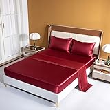  HETAN Bettwäsche-Set aus Satin-Seide, einfarbig, Spannbettlaken-Set, Einzelbett, King-Size-Bettlaken-Set, Bettlaken-Set, 6, 3-TLG