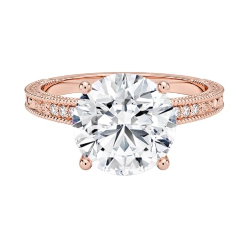 3 Ct Round Cut Engraved Pave Lab Grown Diamond Ring For Women