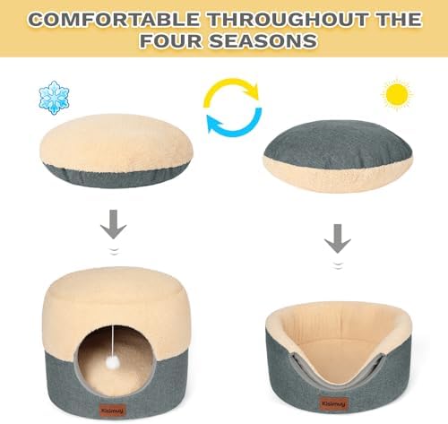 Cat Bed for Indoor Cats, 2-in-1 Convertible Cat Cave & — texture and fabric close-up