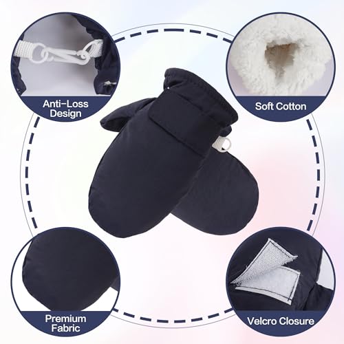 Fynnsure Toddler Mittens Baby Waterproof Snow Gloves Kids Mittens Ski Snow Gloves Cold Weather Mittens For Boys Girls Solid Navy 1-2 Years thumb #1