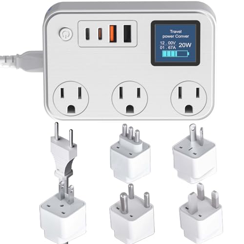 350W Converter Plug with 2 USB and 2 USB-C (20W PD) Fast Charging International Travel Converter for 220V to 110V for 100V-240V and Including US/EU/UK/India/South Africa Plugs
