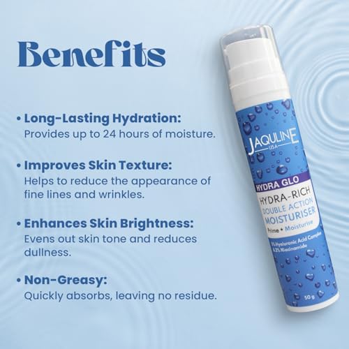 Image of JAQULINE USA Hydra Glo Hydra Rich Double Action Moisturiser | Deep Hydration & Anti-Aging | Lightweight, Non-Greasy Formula | Soothes & Nourishes All Skin Types - 50g
