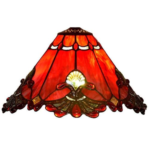 Image of Mission Lamp Shade Replacement Green Red White Tiffany Stained Glass Lampshade Only with Cap Fit for Table Lamp Floor Lamp Reading Desk Lamp Ceiling Pendant Light Chandelier,Red,13in