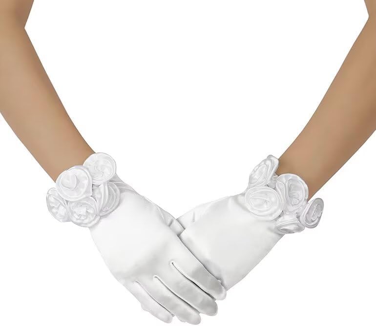 Short Satin Floral Gloves Elegant Wedding Dress Gloves for Opera Dinner Party Accessories - Image 2