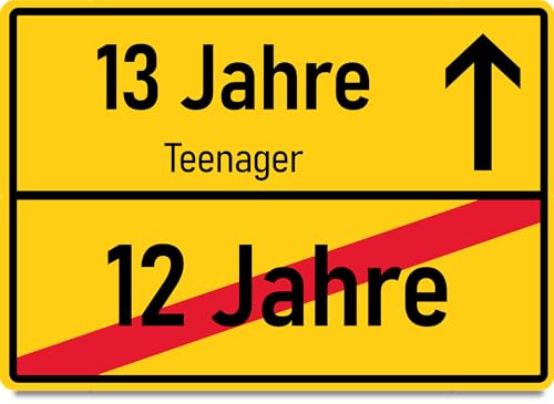 Geschenkidee 13 Jährige Karte Ortsschild 13 Geburtstag Holzkarte - Geburtstagskarte mit Umschlag - liebevoll gestaltete Ortsschild-Karte zum 13. Geburtstag, kreative Geschenkidee für Jungen und