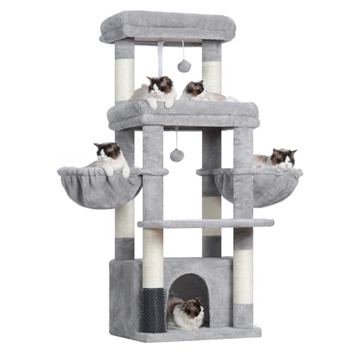 Hey-brother Kratzbaum, Katzenbaum für Großkatze und Maine-Coon-Katzen, mehrstöckiger Stabil Katzenkratzbaum Mit 2 Grosse Plattformen, 2 Katzenkorb,...
