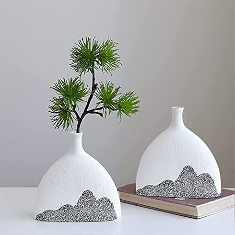 SHENGTIAN Black and White Ceramic vase Two Piece,Modern Farmhouse Home Décor Accents,Ink Landscape vase Used for Kitchen, Office, Living Room and Room Decoration of, Entryway Centerpieces (White*2) Cover