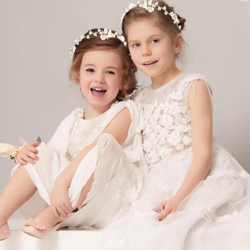 2 Stück Blumenkranz Haare Kinder, Kopfschmuck für die Erstkommunion für Mädchen, Haarschmuck für Blumenmädchen, Hochzeit Blumen Haarkranz Perle Haarreifen Kopfbedeckung