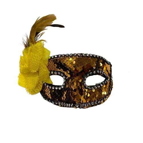 Image of Wanna Party Golden Sequin Masquerade Mask with flower for Women for Masquerade Party, Venetian party,Stage Performances,Eye Mask for Halloween, Birthday, Adult Party,50 shades of Grey Party