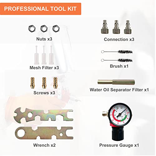 Hvlp Spray Gun Set, Automotive Paint Sprayer Gun With 2 Full Size, 1 Detail Spray Gun 0.8/1.4/1.7Mm Nozzles, Professional Air Spray Gun W/Air Regulator For Car Furniture Primer Basecoat #TOP2