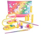 El juego incluye: bolsa de maquillaje, brochas exclusivas de unicornio, sombra de ojos, lápiz labial, brillo de labios, aplicador