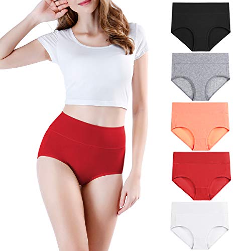 Image of wirarpa Women's Cotton Underwear High Waist Full Coverage Brief Panty Multipack