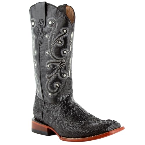 Image of Ferrini Mens Stampede Crocodile Square Toe Pull On Casual Boots Mid Calf - Black - Size 10 D