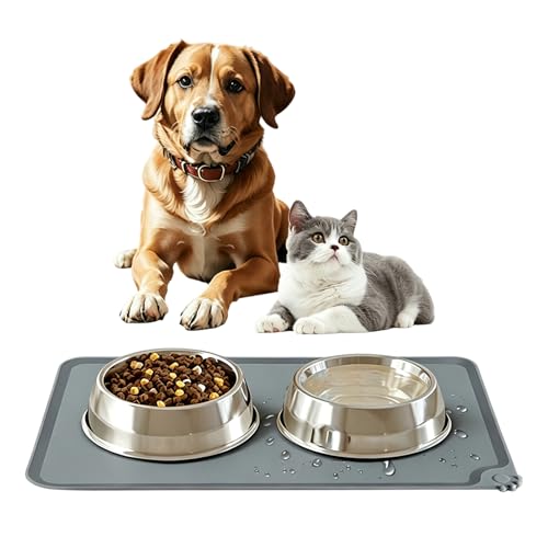 Tappetino per Cibo e Acqua in Silicone per Animali Domestici, 48×30 cm tappetini Antiscivolo della Ciotola dell'animale Domestico, Impermeabile con Bordi Rialzati Antispill