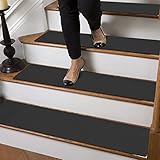 GOYLSER Treppenstufen Matten Stufenmatten Anti-Rutsch Treppenmatten Selbstklebend Treppenteppich Rechteckig Rutschschutz Stufenteppich Treppenvorleger für Kinder Haustiere Schwarz (76x20cm 15 Stück)