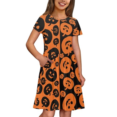 Kids Dresses Short Sleeve Loose Casual Dress Swing Sundress with Pockets for Girls 2-14 Years2