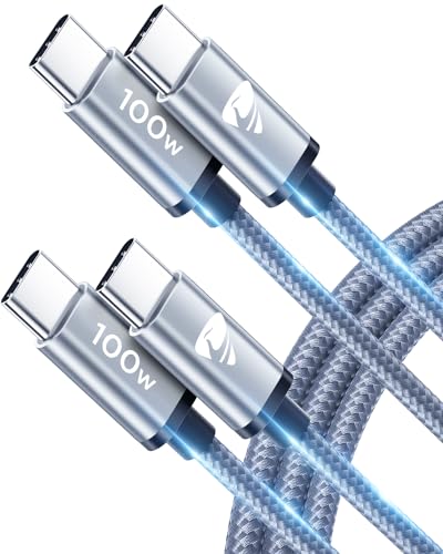 Aioneus USB C to USB C Cable 100W 5A [2Pack 6FT] Fast Charging USBC to USBC Cable Type C to Type C Charger Cord for iPhone 15/15 Plus/15 Pro Max, MacBook Pro, Samsung Galaxy S24/S24+/S24 Ultra/S23/S22