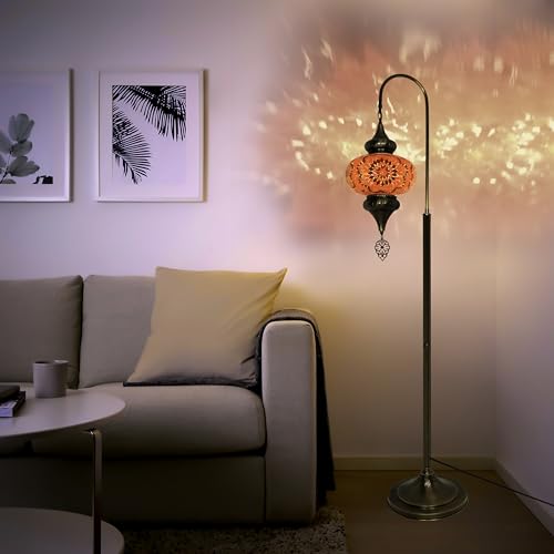 Enchanting Turkish Mosaic Floor Lamp Orange Flower