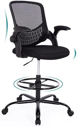 Drafting Chair, Tall Desk Chair Standing Desk Chair, Tall Office Chair for Standing Desk, Drafting Chair Adjustable Height with Foot Ring, Counter Height Office Chair with Flip-up Arms, Lumbar Support