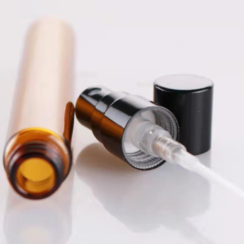 SHENGANG Botella atomizadora 50 unidades/lote 2 ml, 3 ml, 5 ml, 10 ml, botella de perfume de vidrio ámbar con atomizador, recipientes cosméticos vacíos para viajes, botella recargable recargable