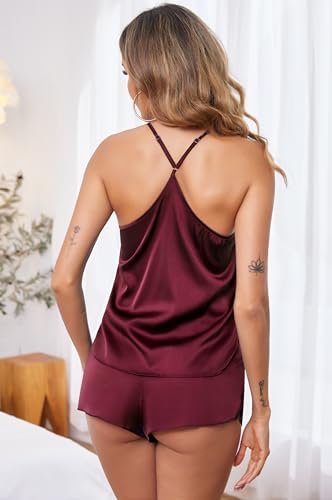 Image of Ekouaer Silky Women Pajamas Set Satin Cami Top & Shorts Lingerie Pjs | 2 Piece Silk Nightwear Soft Camisole Sleepwear for Home, Daily Wear, Wedding, Party, Date Nights