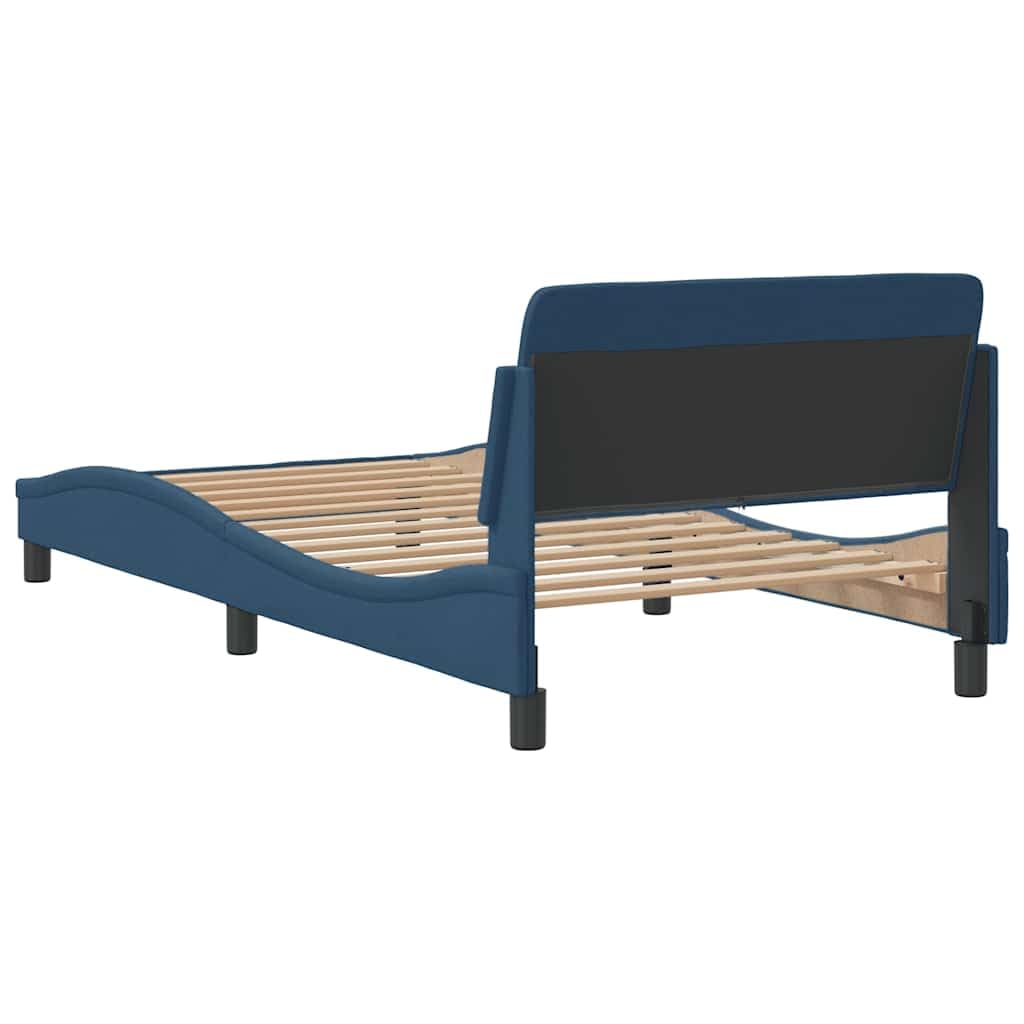 Dover Betten - Letto singolo 100 x 200 cm, colore blu, telaio in tessuto, testiera in metallo, rete a doghe, design moderno a onde per camera dei ragazzi, camera da letto, camera degli ospiti