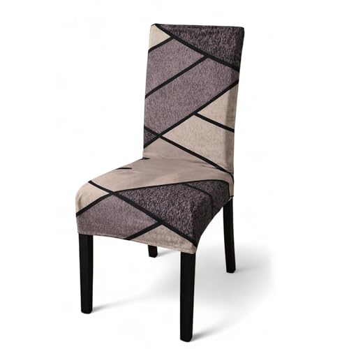 Image of Dining Chair Covers Set of 1, Stretchable Removable Washable Anti-Slip Universal Fit Printed Polyester Spandex Slipcovers (Beige & Mauve Geometric)