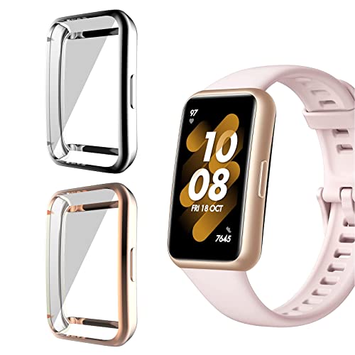 Cover Compatibile con Huawei Band 7 Custodia Full Protezione 2 Pezzi Anti-Graffio Shell con Pellicola Protettiva per Honor Band 7 - & argento rosa oro