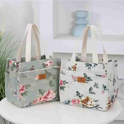 OIMEI Insulated Lunch Bag for Women Men, Reusable Waterproof Cooler Tote with Zipper, Lightweight Lunch Box for Work, Office, Picnic, Travel, Daily Use – Green Floral - Thumbnail 6
