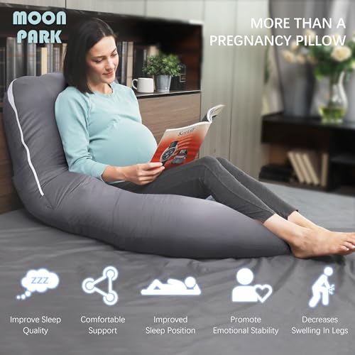 Image of MOON PARK Pregnancy Pillows for Sleeping - U Shaped Full Body Maternity Pillow with Removable Cover - Support for Back, Legs, Belly, Hips - 57 Inch - Dark Grey - Cooling Cover