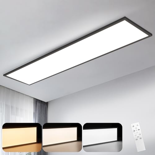 CBJKTX LED Panel 120x30 Deckenleuchte - Deckenpanel Dimmbar Lang Flach Büro Deckenlampe mit Fernbedienung Bürolampe Decke 40W Schwarz Küchenlampe Tageslichtlampe für Werkstatt Flur Küche Wohnzimmer