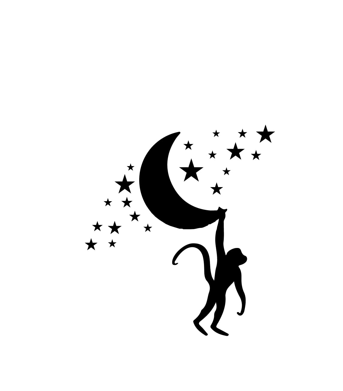ISEE 360Moon and Stars Monkey Door Stickers for Living Kids Couple Bedroom Home Door Wall Decoration Vinyl Sticker Black L X H 36 X 40 Cms
