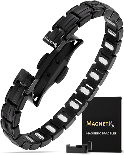MagnetRX Magnetic Bracelets for Women - EllipseMAX 5X Strength 5 000 Gauss Magnets - Designed in USA & PATENT PENDING - Premium Titanium Womens Magnetic Bracelet & Adjustable Length (Black)