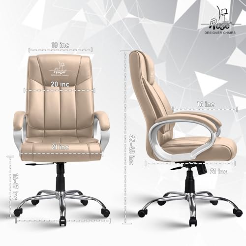 Image of ROSE Kyoto Orthopedic Boss Chair with 3 Years Brand Warranty, Ergonomic Executive Chair Seat, Metallic Base | High Back (Tan, Leatherette)