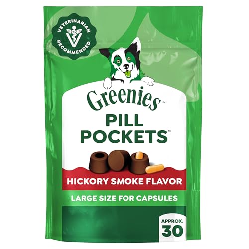 Image of Greenies Pill Pockets for Dogs Large Size, Dog Treat Pouch for Capsule Medication, Hickory Smoke Flavor, 7.9 oz. Pouch