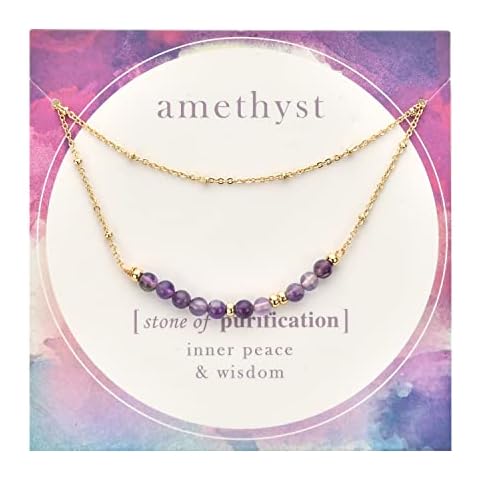 ZLYSF Healing Amethyst Quartz Crystal Layered Beaded Necklaces for Women- Protection Crystal Stone Pendants Gold Link Chain Necklaces Spiritual Jewelry Birthday Gifts for Women Cover