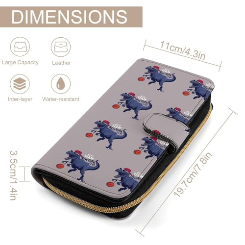 Women Soft PU Leather Wallet, Zipper Card Case Clutch Credit Bills Money Crash Coin 7.8x4.3x1.4 in Holder Purse Print Navy Blue Basketball Player Dinosaur Best Team New York2