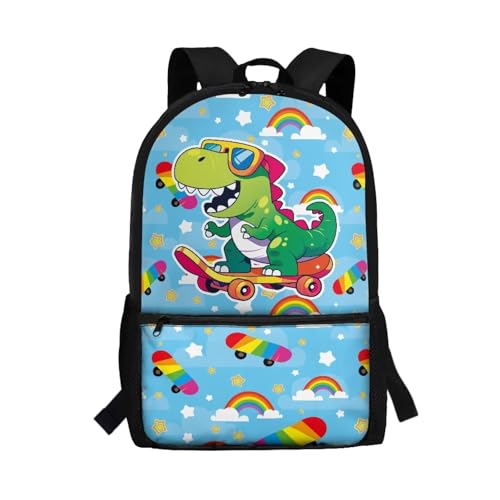 CLOHOMIN Mochila infantil para escola para meninas e meninos, bolsa de livros para crianças com bolsos laterais de malha, Dinossauro engraçado