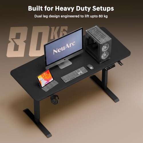 Image of Velocity Electric Height Adjustable Desk | No Split No Cut | 80 Kg Weight Capacity | 5 Year Warranty | Sit-Stand Table | 18mm One Piece Desk | 3 Memory Preset (Matt Black, Table top - 140cm)