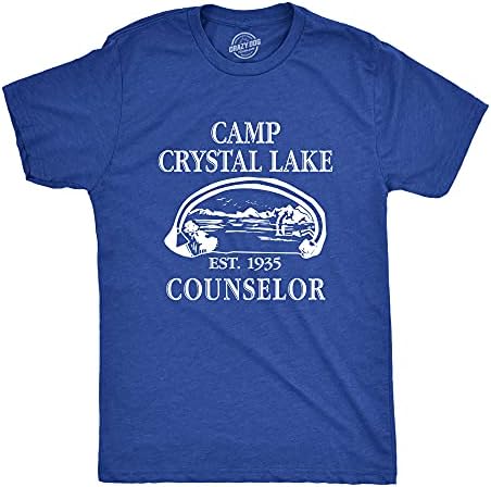 Mens Camp Crystal Lake T Shirt Funny Graphic Camping Vintage Adult Novelty Tees (Heather Royal) - XXL