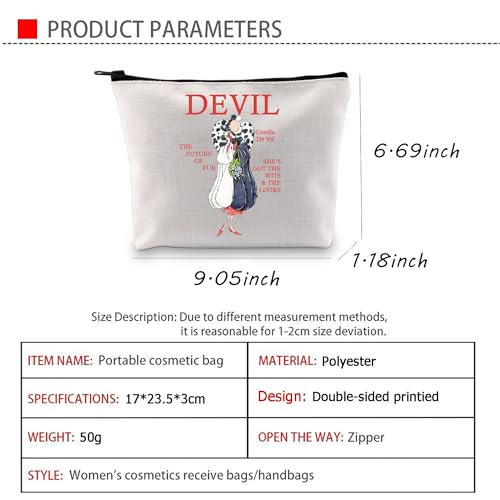 AKTAP Villains Cruella Gift Cruella Deville Inspired Makeup Cosmetic Bag Black and White Haired Villain Style Bag (Villains Cruella Zipper Bag) - Image 4