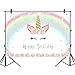 Mehofoto Magical Unicorn Backdrop Gold Unicorn Pastel Rainbow Photo Background 7x5ft Pink Floral Smiling Unicorn Face Photography Backdrops for Children's Birthday Party Studio Props