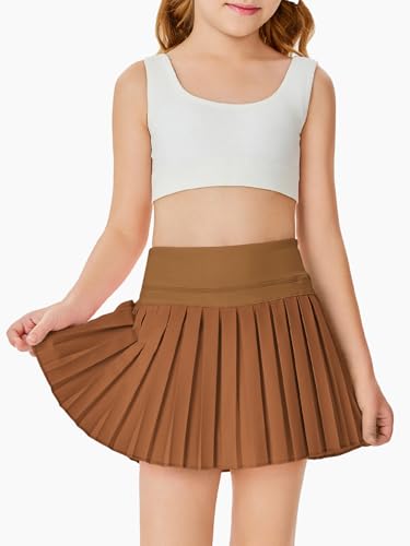 Image of Haloumoning Girls Pleated Skirts with Shorts Athletic Tennis Skorts Sport Performance Skirt with Pockets 4-14 Years