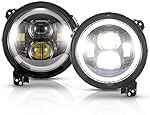 BUNKER INDUST Wrangler JL 9” Inch LED Headlights with Halo DRL,Pair Round Headlamp with Daytime Running Lights for 2018 2019 2020 2021 2022 Jeep Wrangler JL Accessories Jeep Gladiator JT